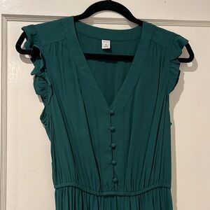 Green Ruffle Sleeve Midi Dress